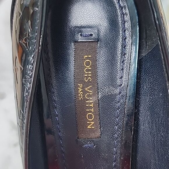 Authentic Louis Vuitton Green Vernis & Gold Peep Toe Pumps Heels shoes SZ 36 - Picture 9 of 9